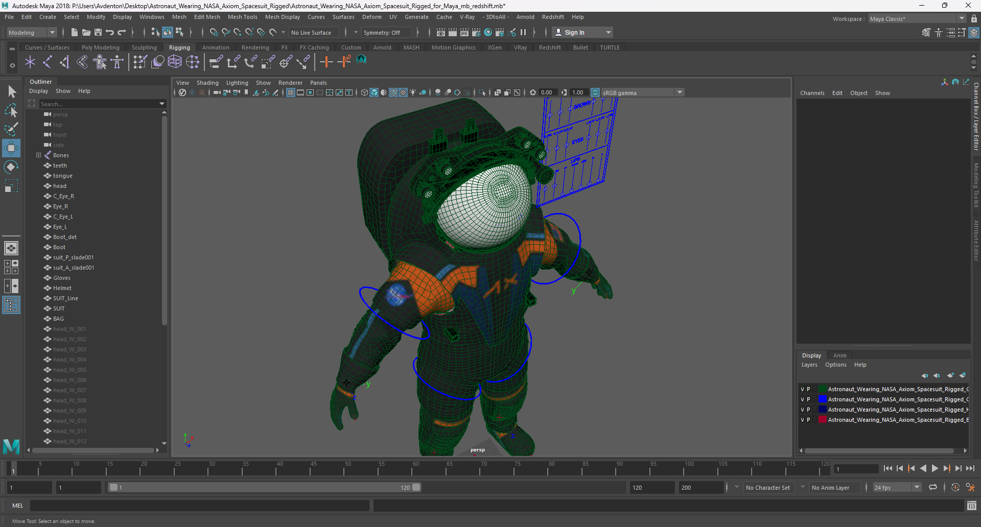Astronaut Wearing NASA Axiom Spacesuit Rigged for Maya 3D model