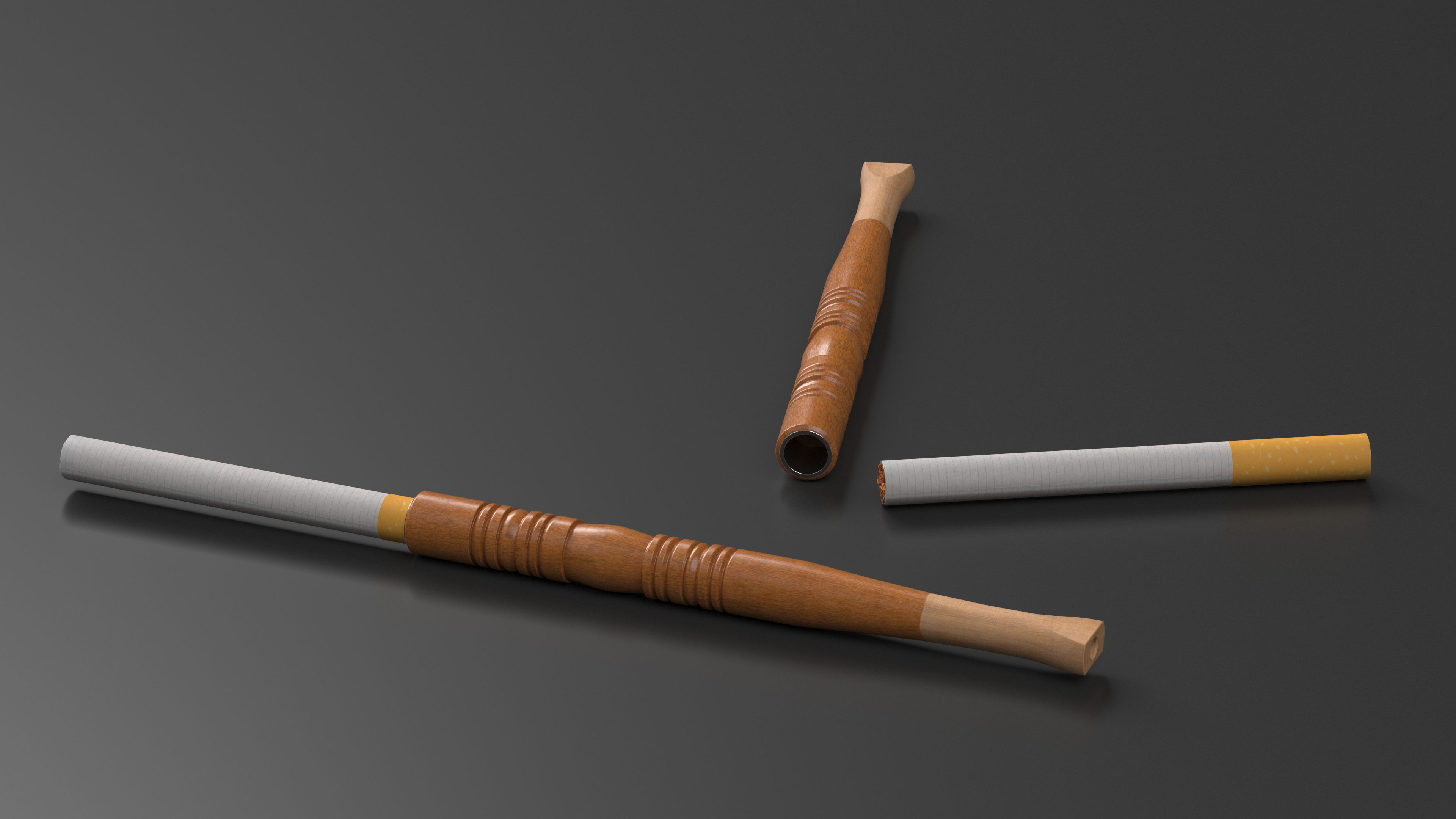 3D Wooden Cigarette Holder with Cigarette model