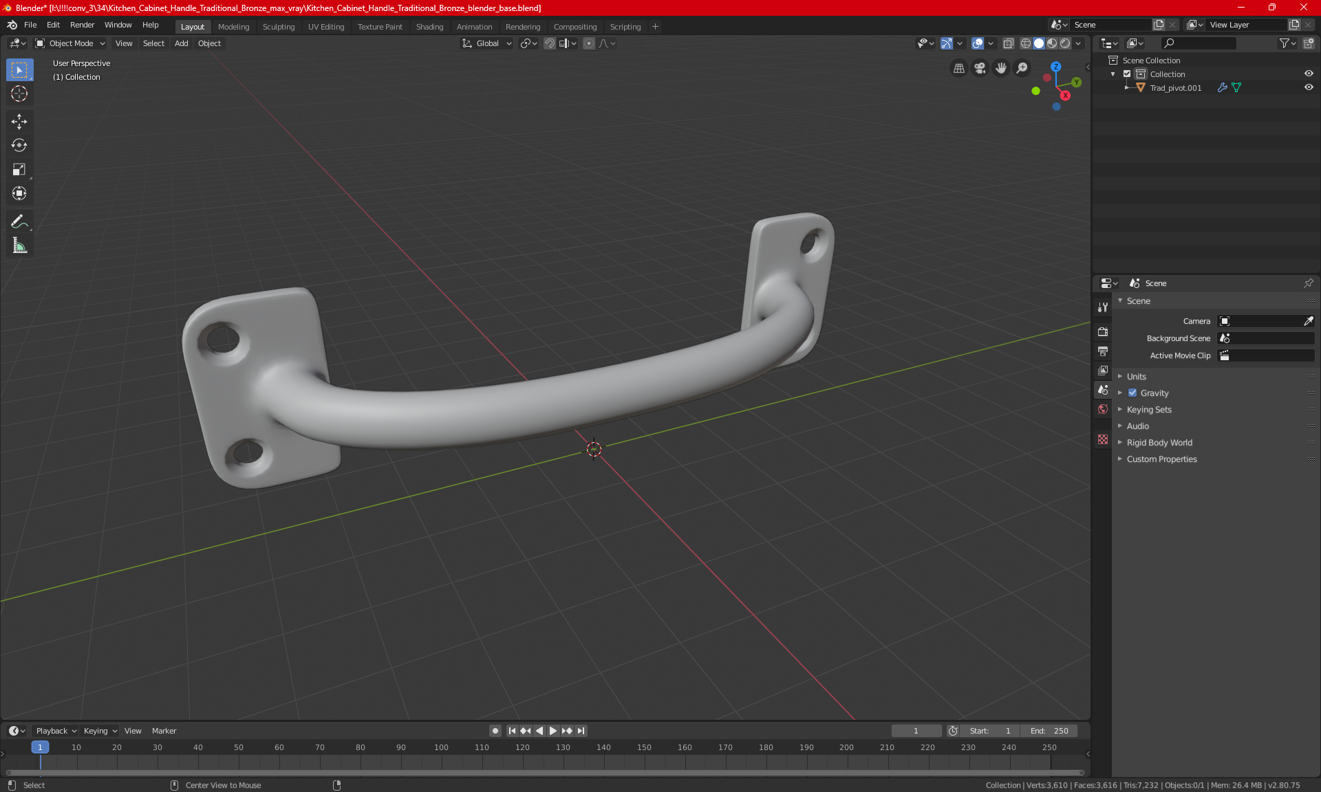 3D Kitchen Cabinet Handle Traditional Silver
