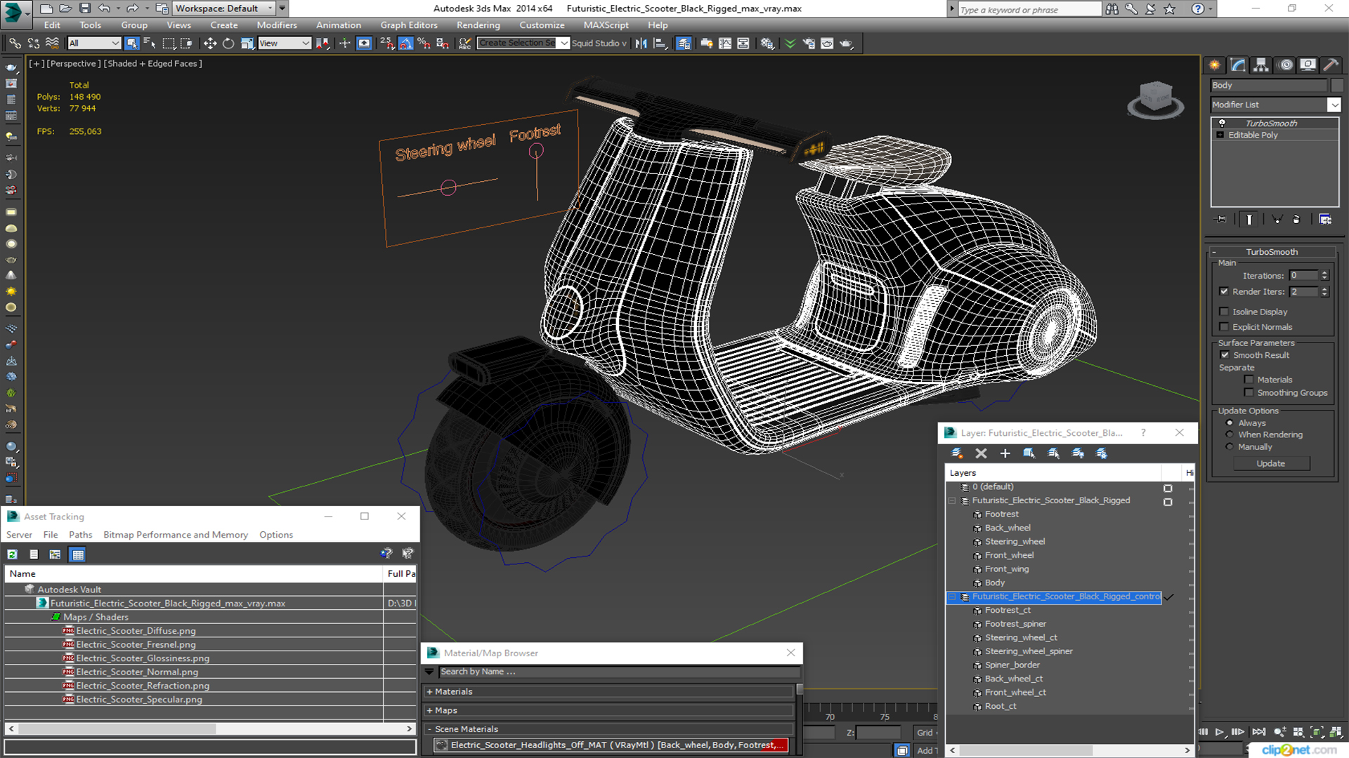 3D model Futuristic Electric Scooter Black Rigged