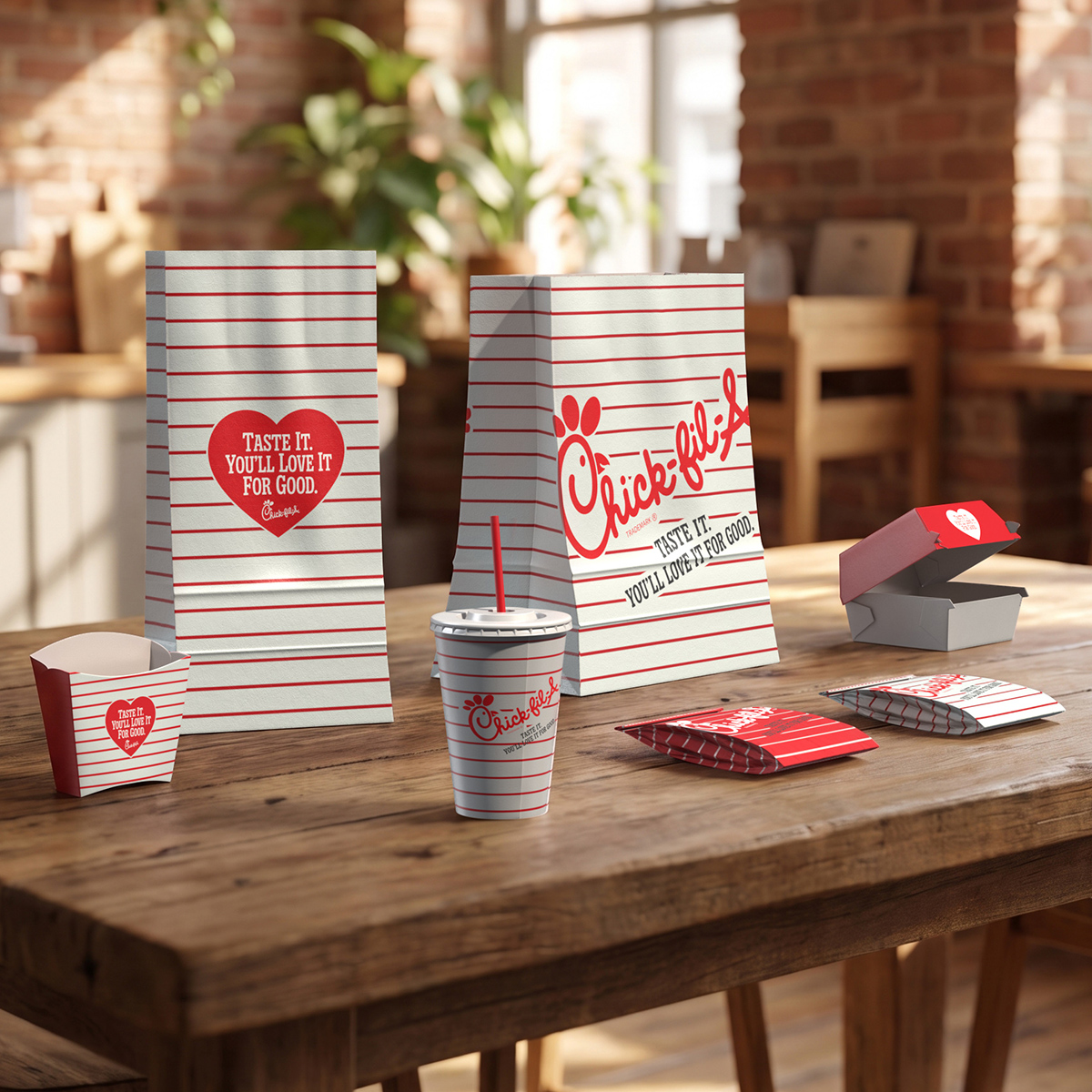Chick fil A Fast Food Packaging Set 3D model preview