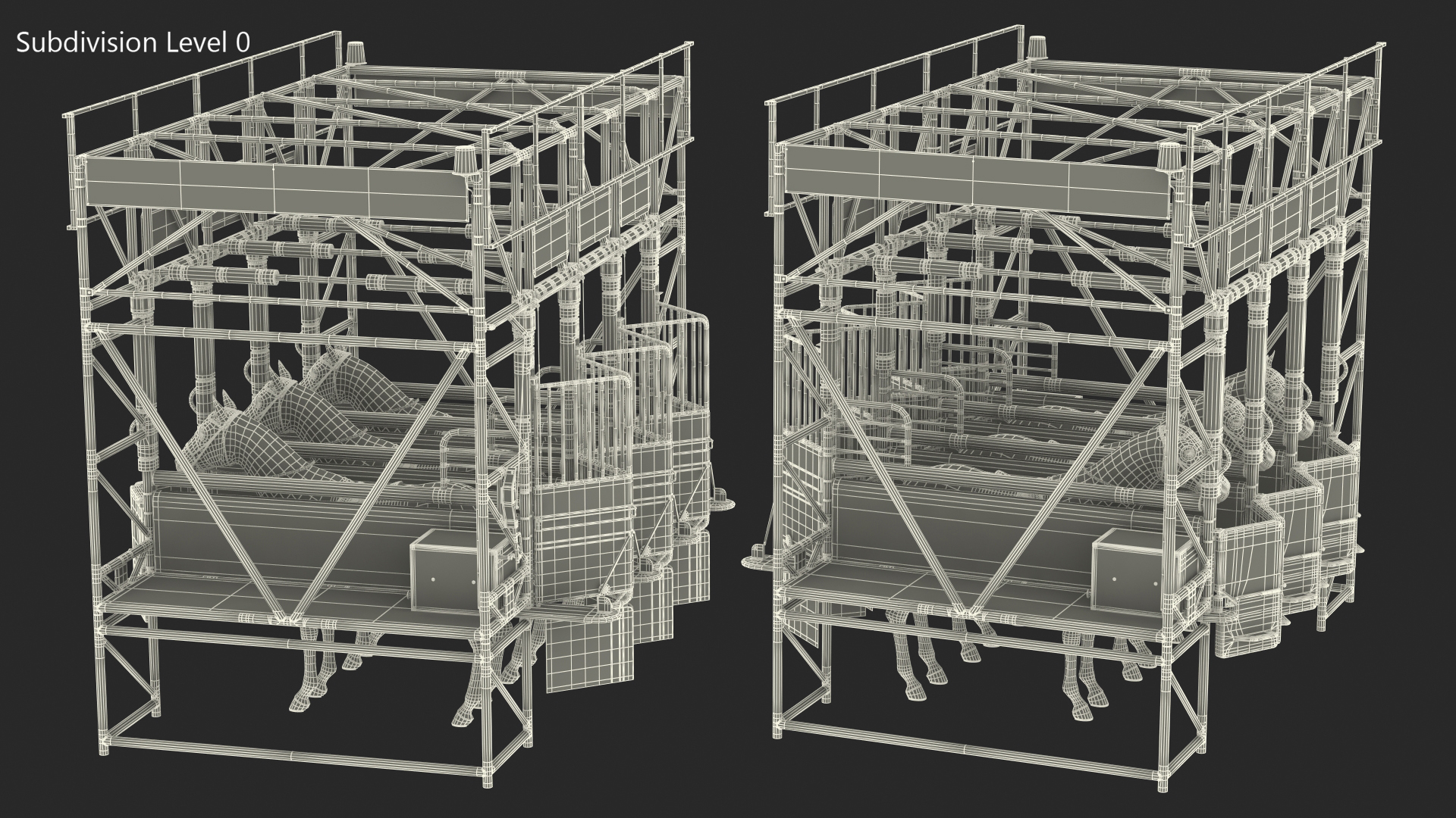 3D model Starting Gates with 3 Racing Horses