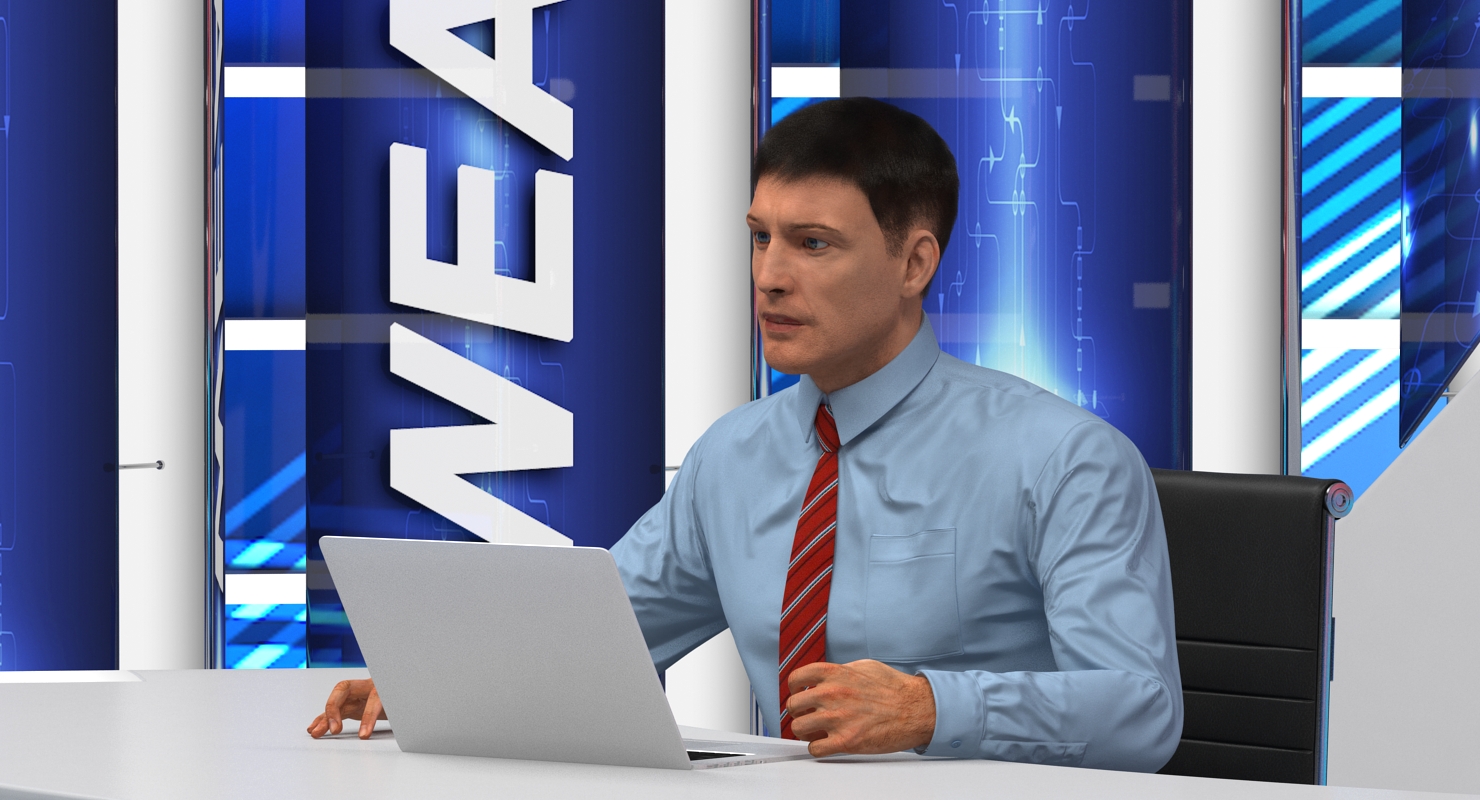 News Presenter in TV Studio Rigged 3D model