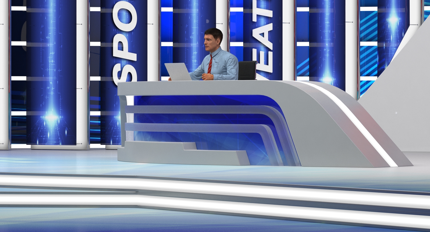 News Presenter in TV Studio Rigged 3D model