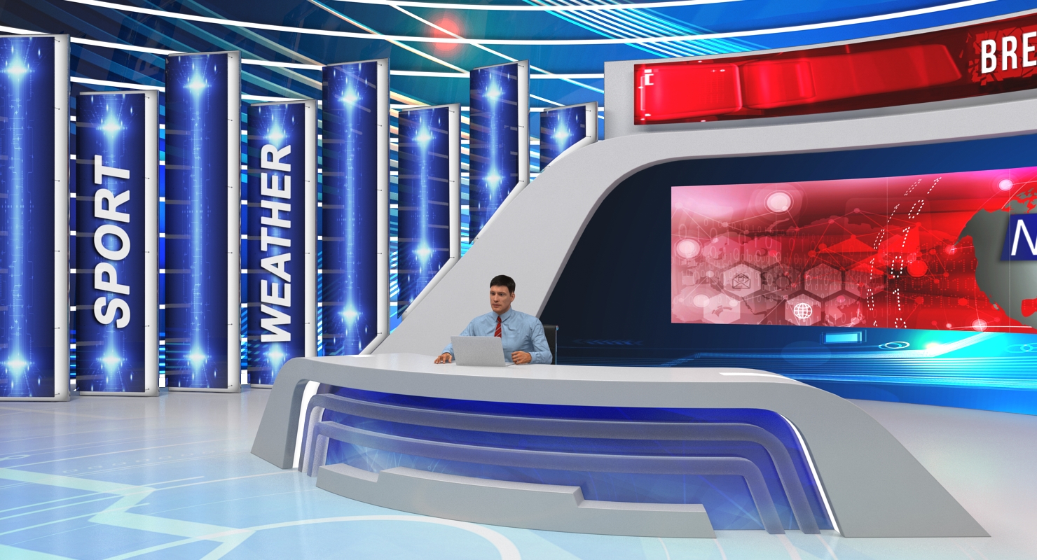 News Presenter in TV Studio Rigged 3D model