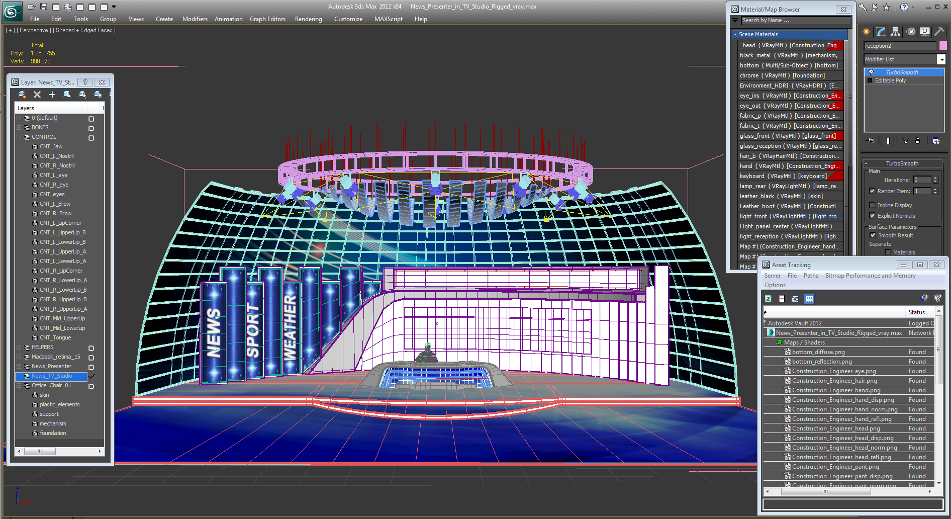 News Presenter in TV Studio Rigged 3D model