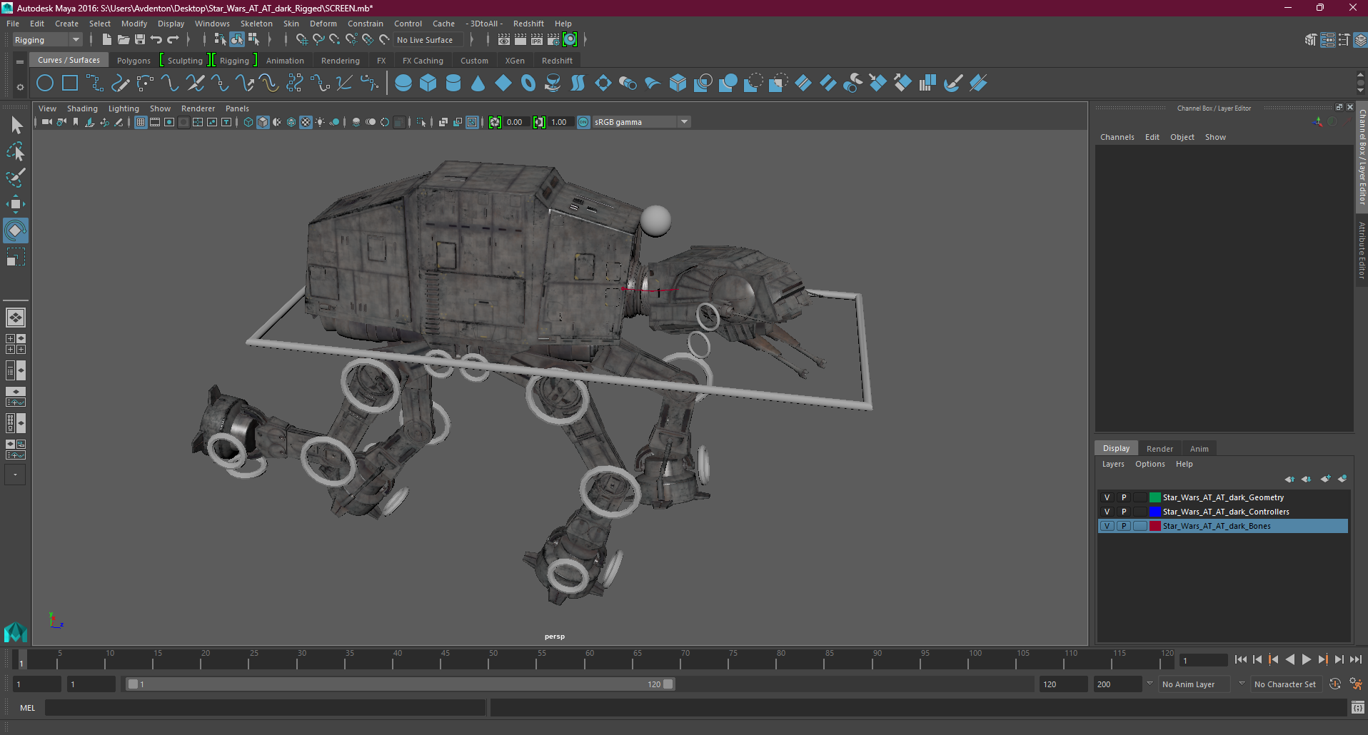 3D Star Wars AT AT Dark Rigged for Maya