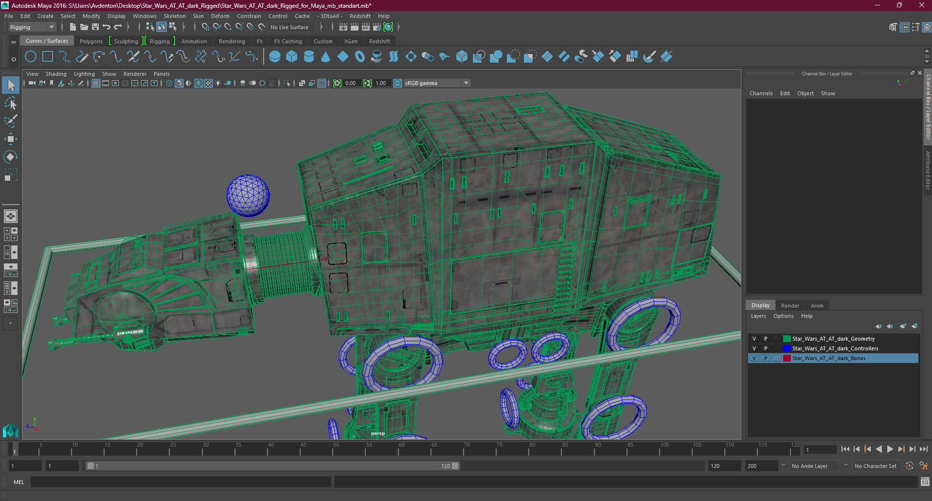 3D Star Wars AT AT Dark Rigged for Maya
