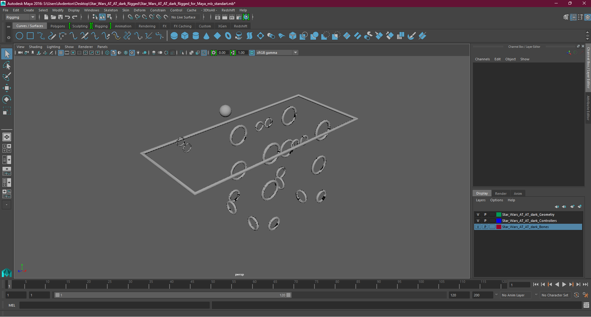 3D Star Wars AT AT Dark Rigged for Maya