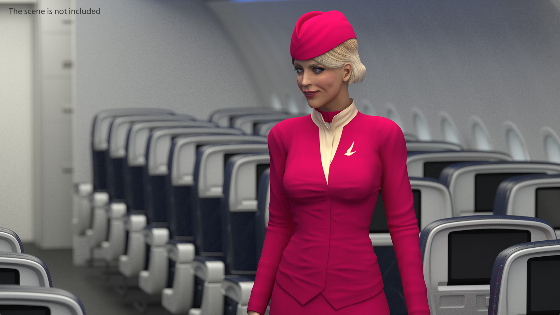 Stewardess in Maroon Uniform Standing Pose 3D