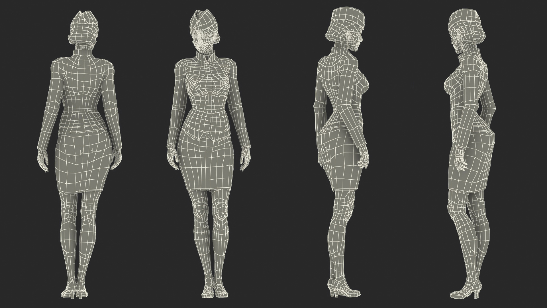 Stewardess in Maroon Uniform Standing Pose 3D
