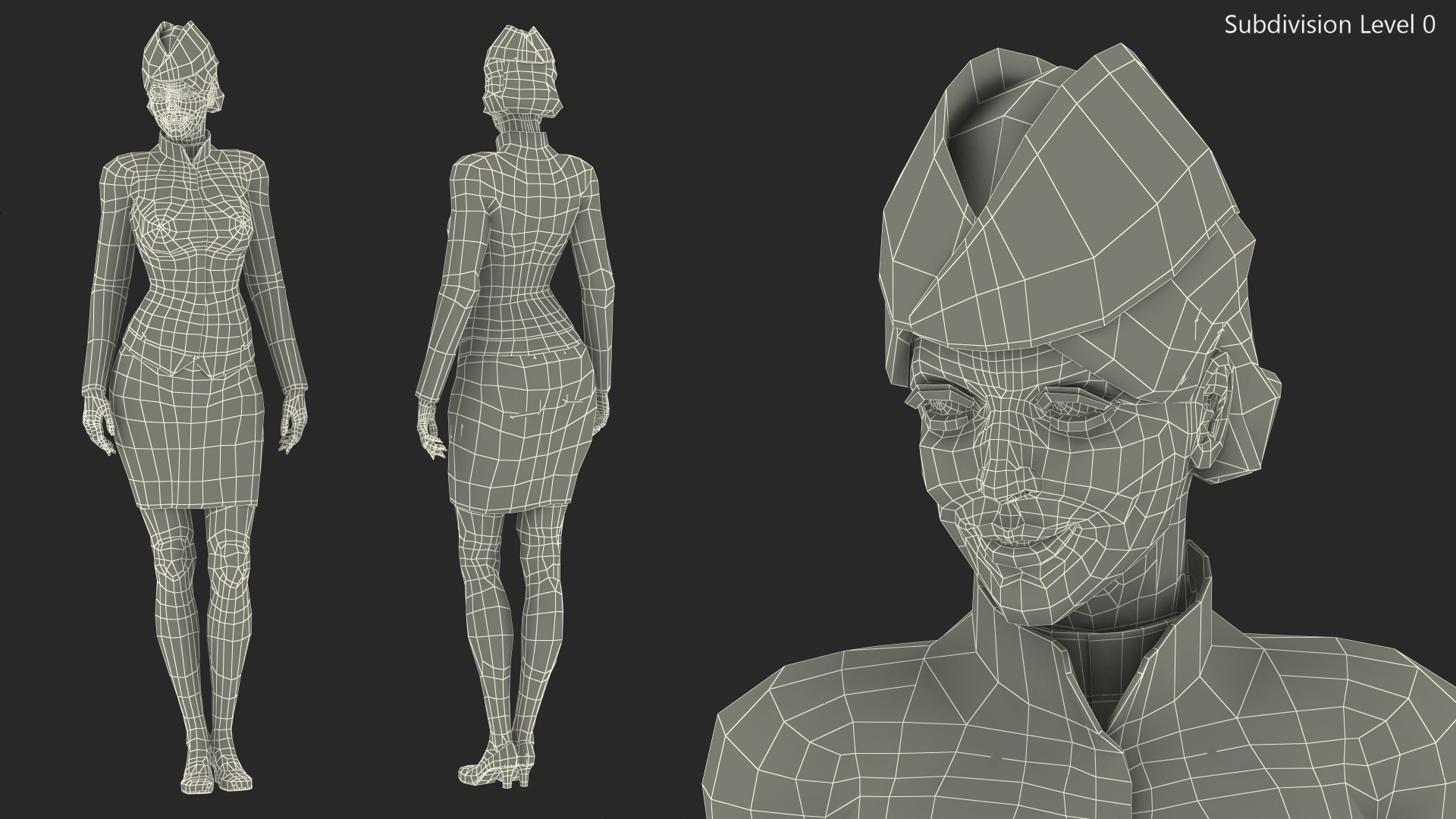 Stewardess in Maroon Uniform Standing Pose 3D