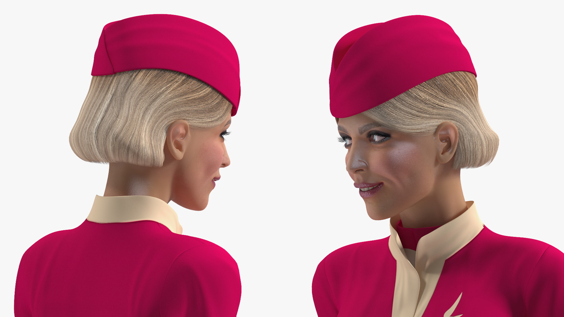 Stewardess in Maroon Uniform Standing Pose 3D