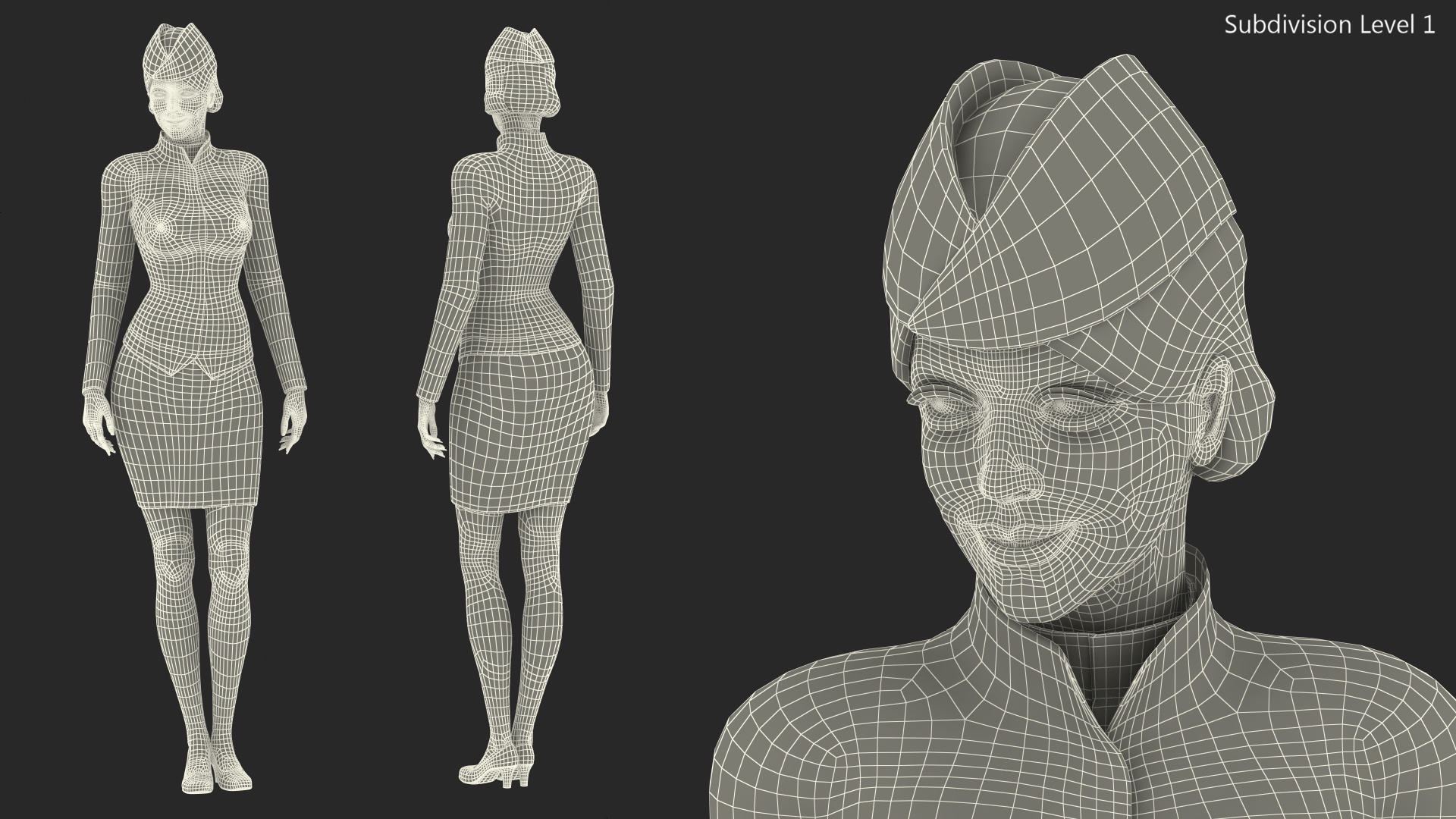 Stewardess in Maroon Uniform Standing Pose 3D