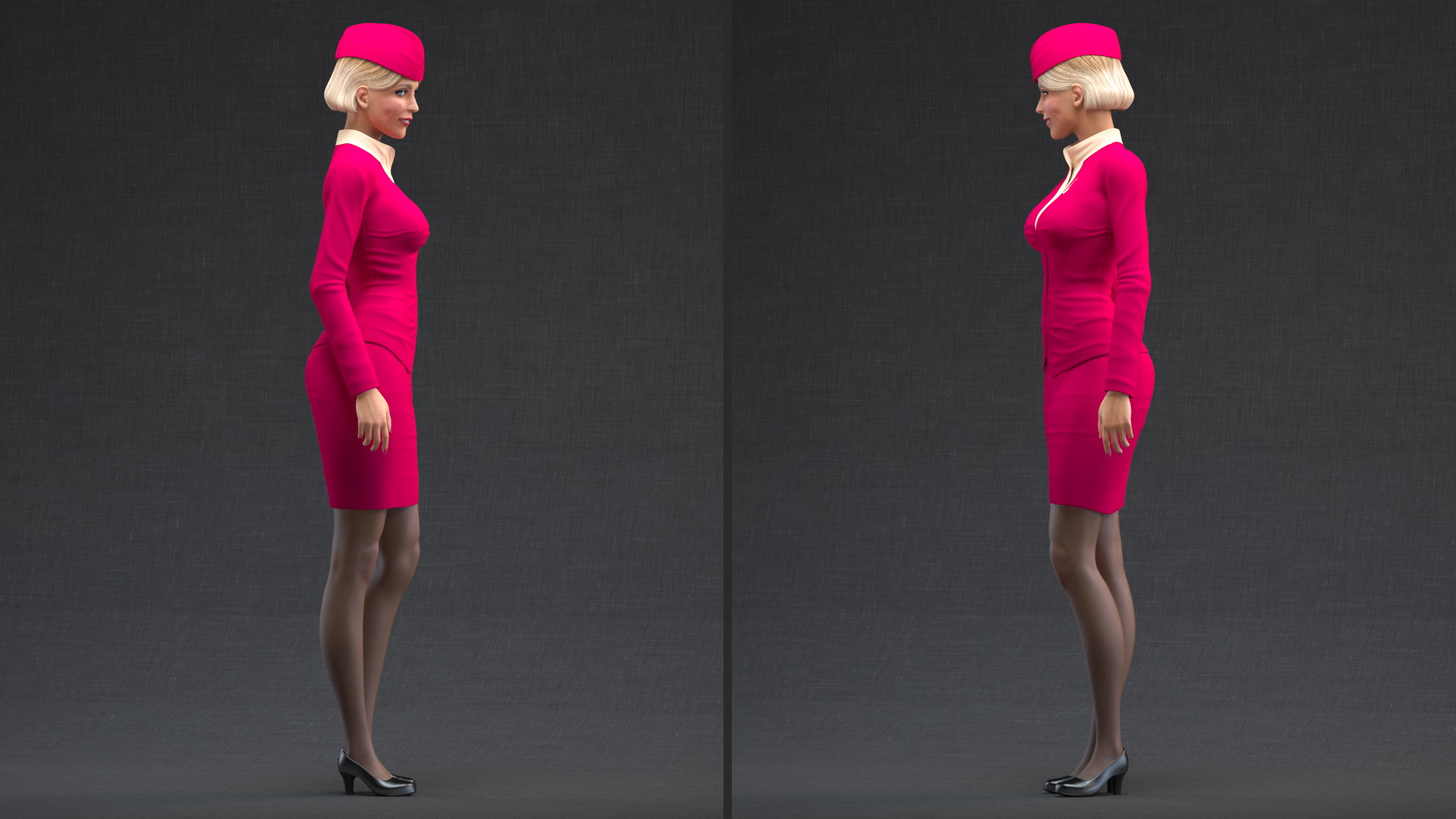 Stewardess in Maroon Uniform Standing Pose 3D