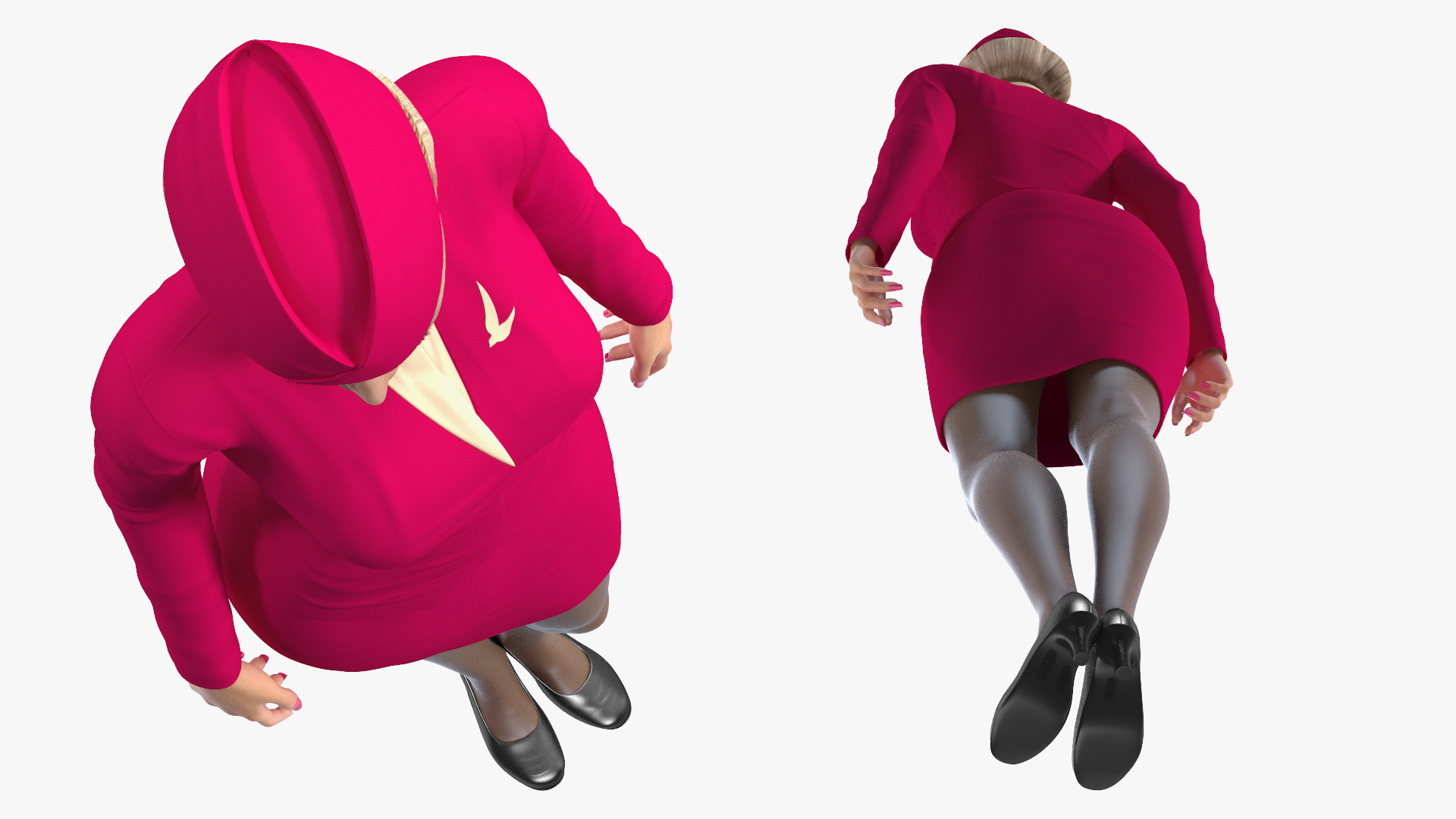 Stewardess in Maroon Uniform Standing Pose 3D