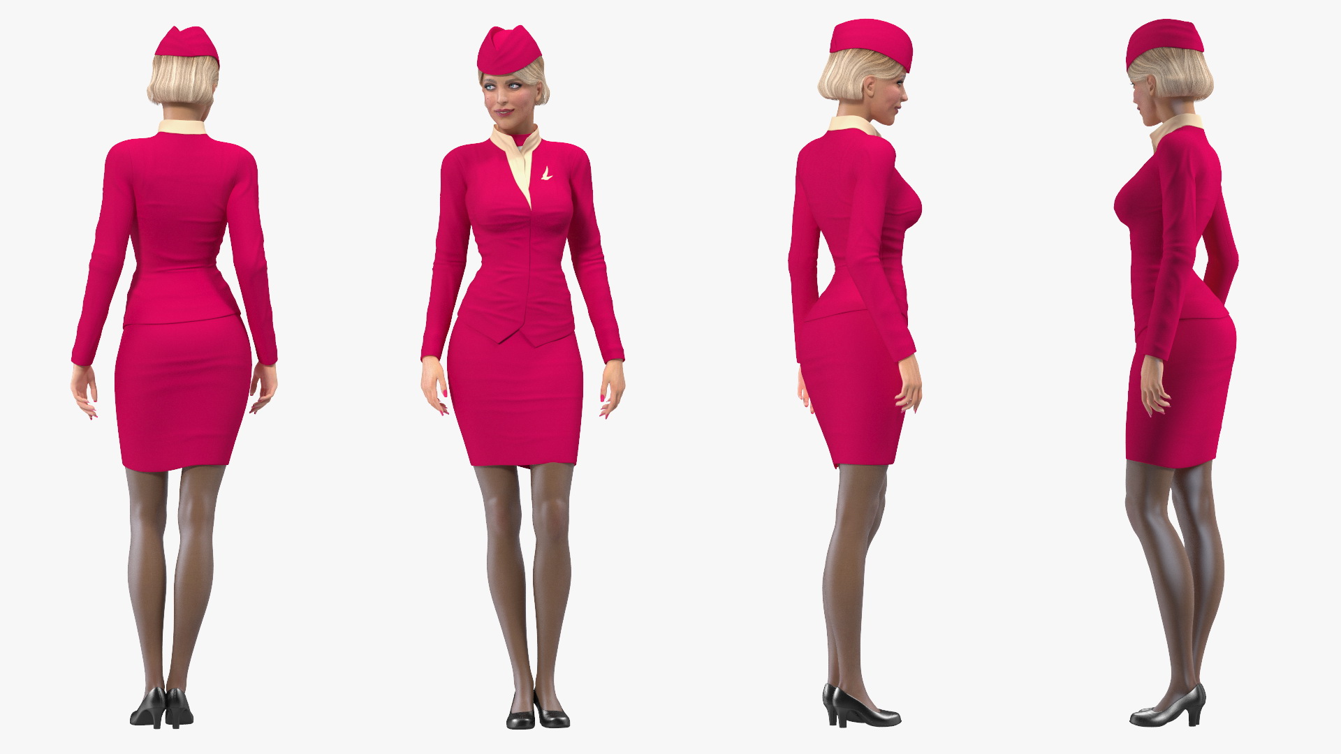 Stewardess in Maroon Uniform Standing Pose 3D