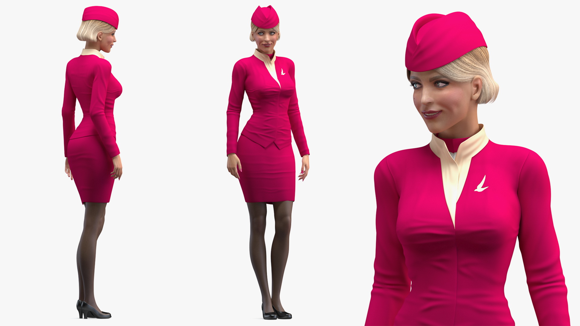 Stewardess in Maroon Uniform Standing Pose 3D