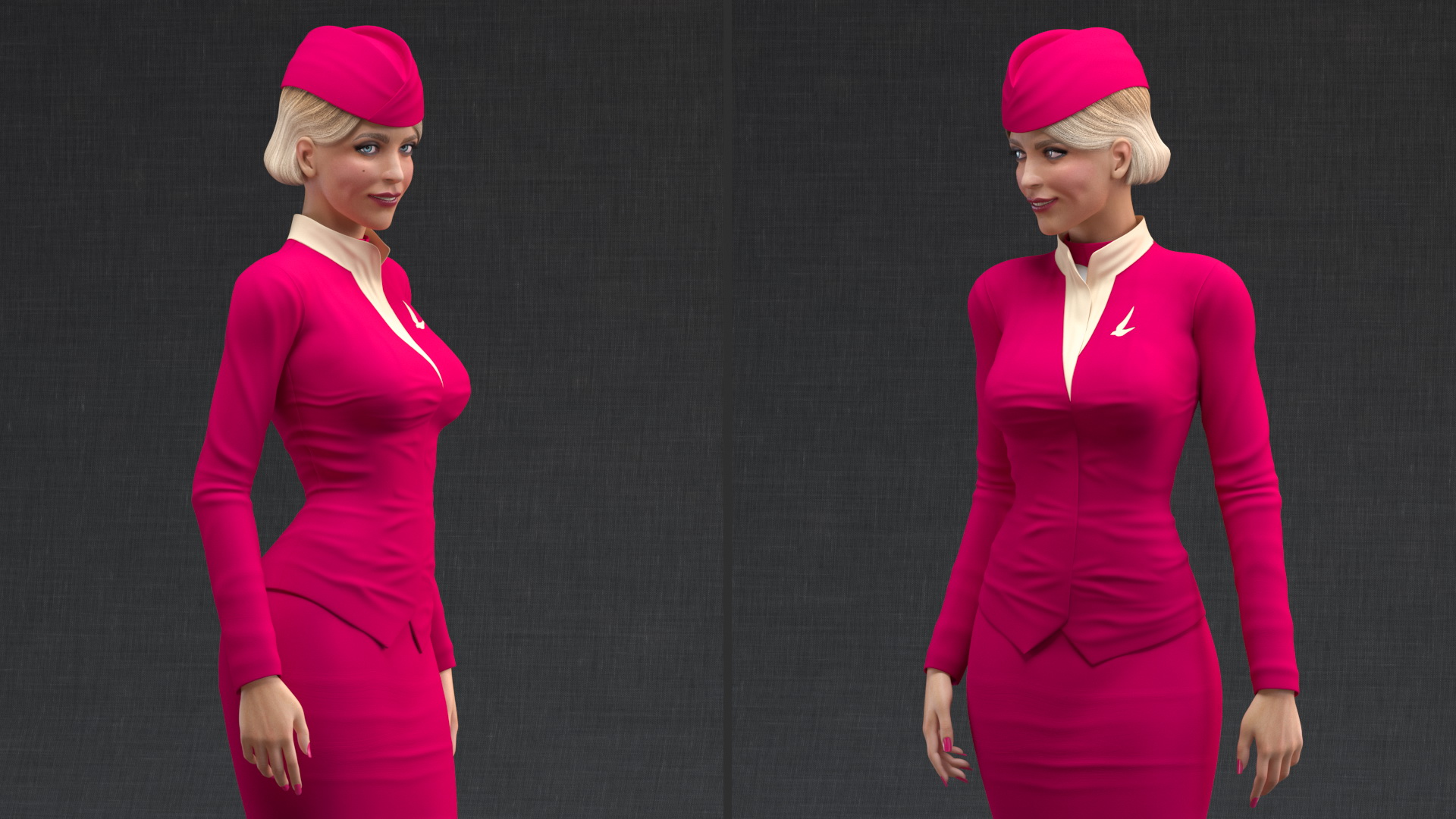 Stewardess in Maroon Uniform Standing Pose 3D