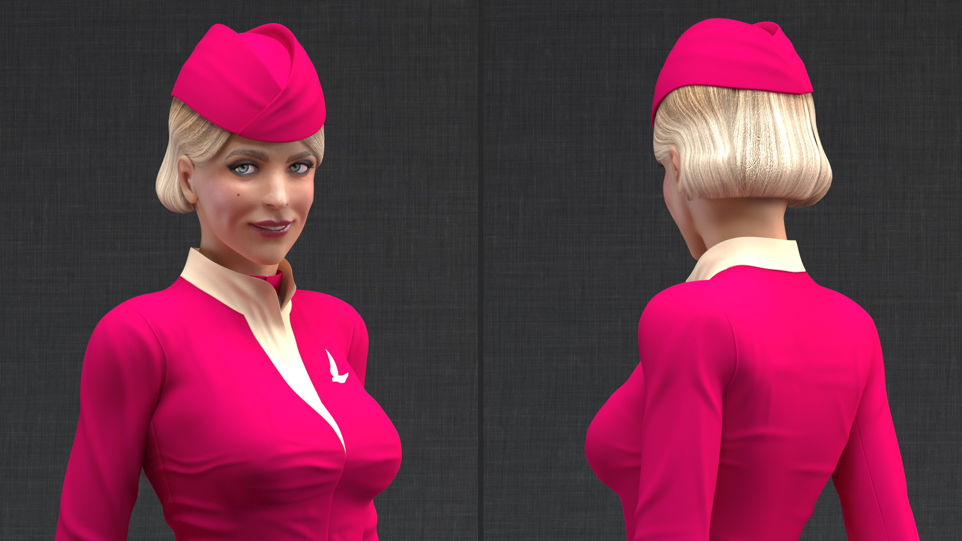 Stewardess in Maroon Uniform Standing Pose 3D