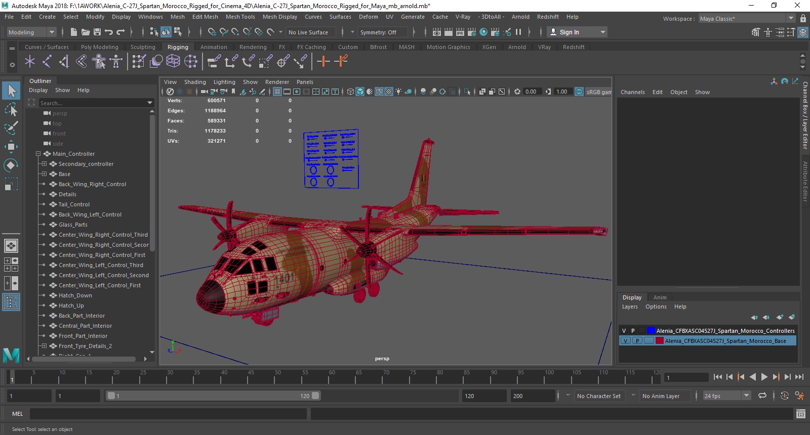 Alenia C-27J Spartan Morocco Rigged for Maya 3D model