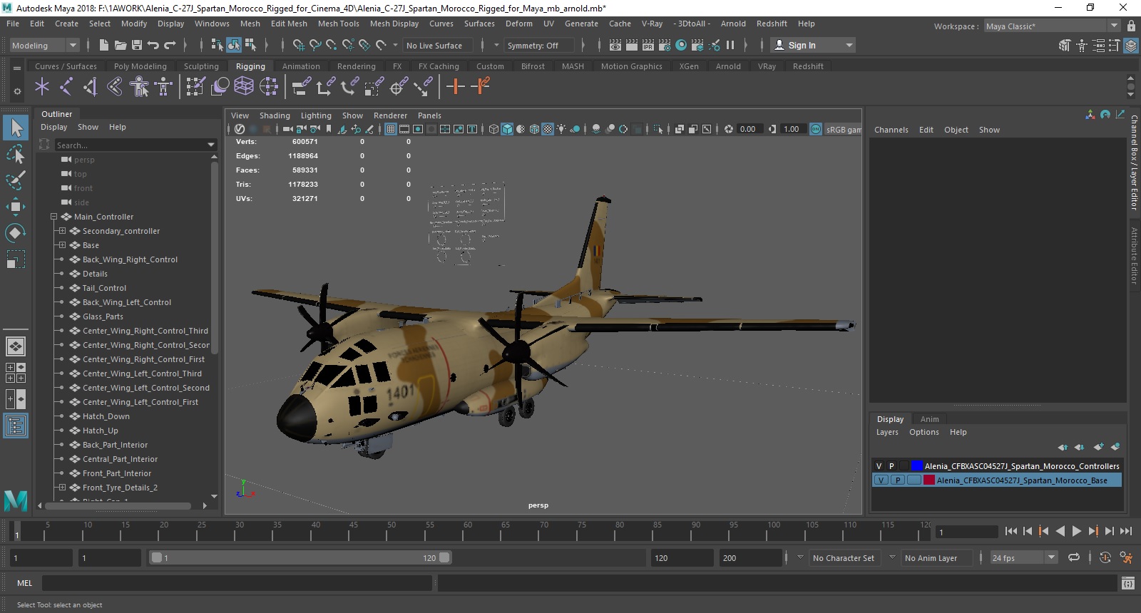 Alenia C-27J Spartan Morocco Rigged for Maya 3D model