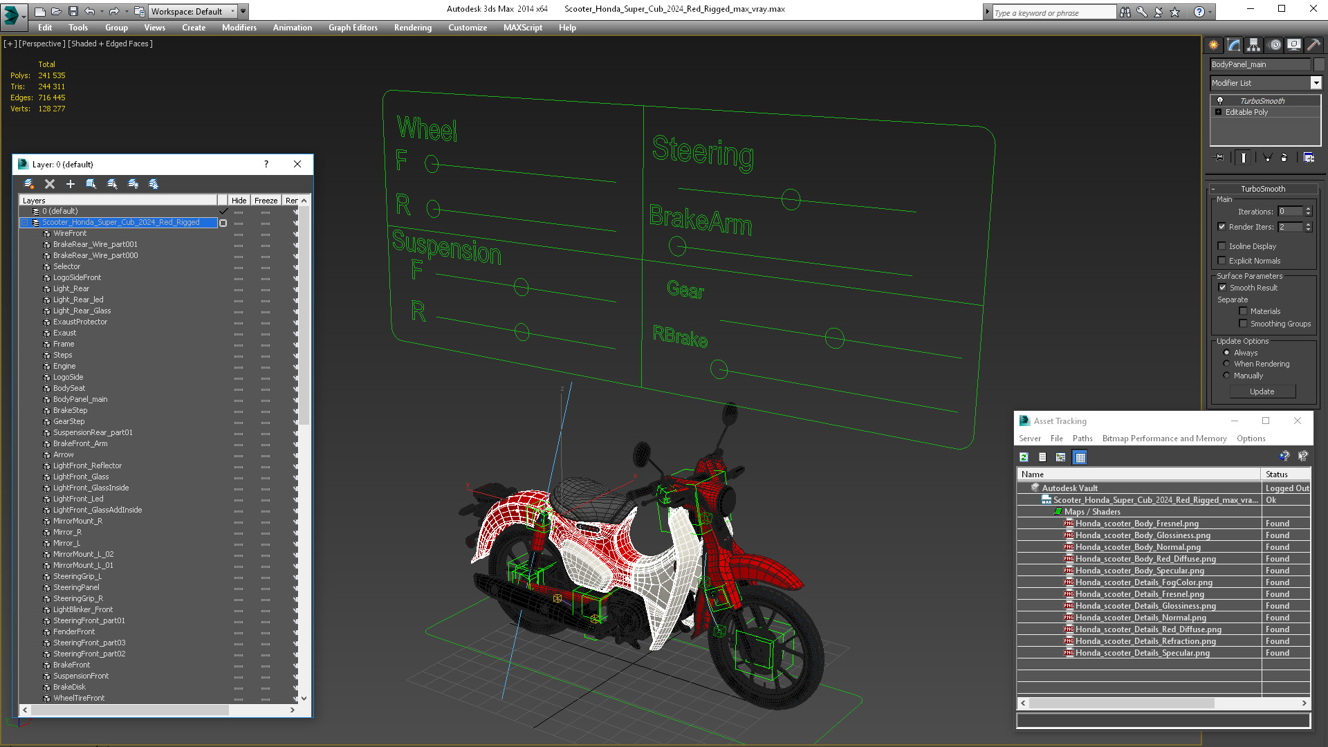 Scooter Honda Super Cub 2024 Red Rigged 3D model