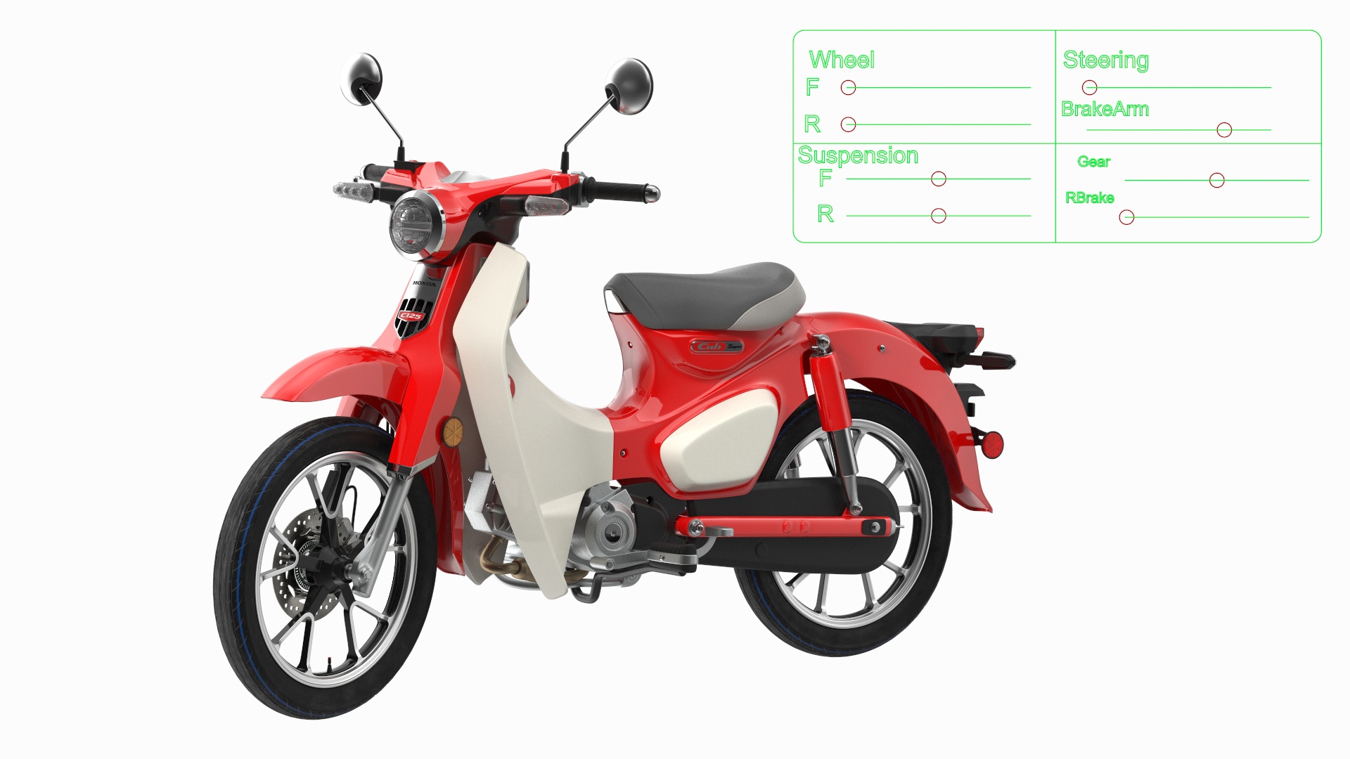 Scooter Honda Super Cub 2024 Red Rigged 3D model