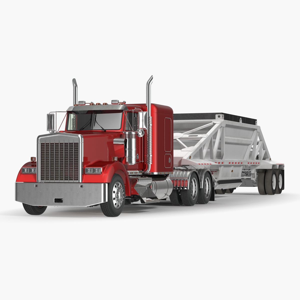 Truck with Bottom Dump Trailer 3D Model