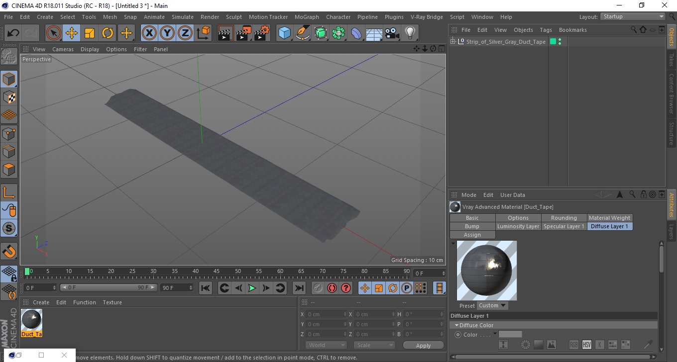 3D model Strip of Silver Gray Duct Tape