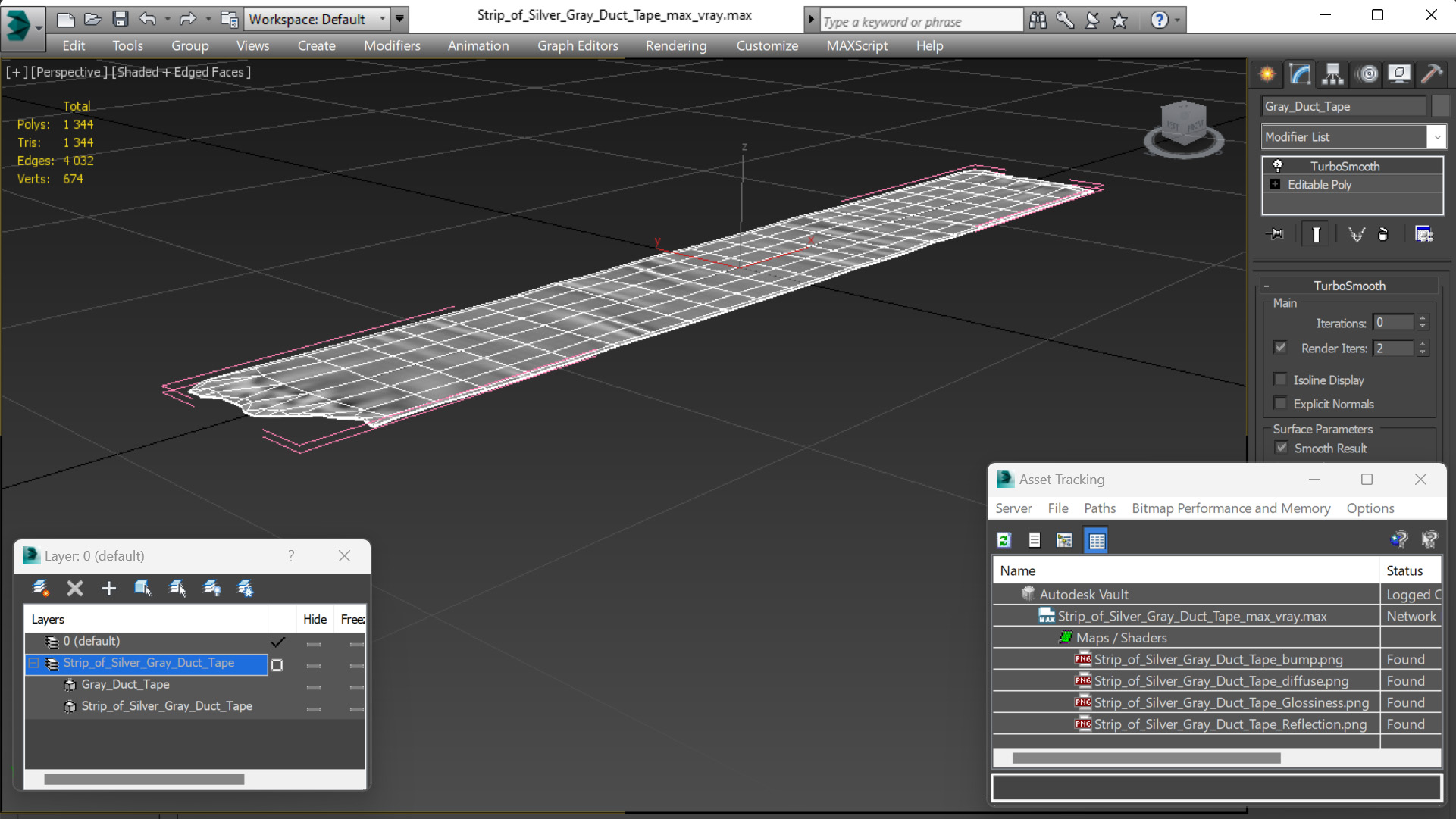 3D model Strip of Silver Gray Duct Tape