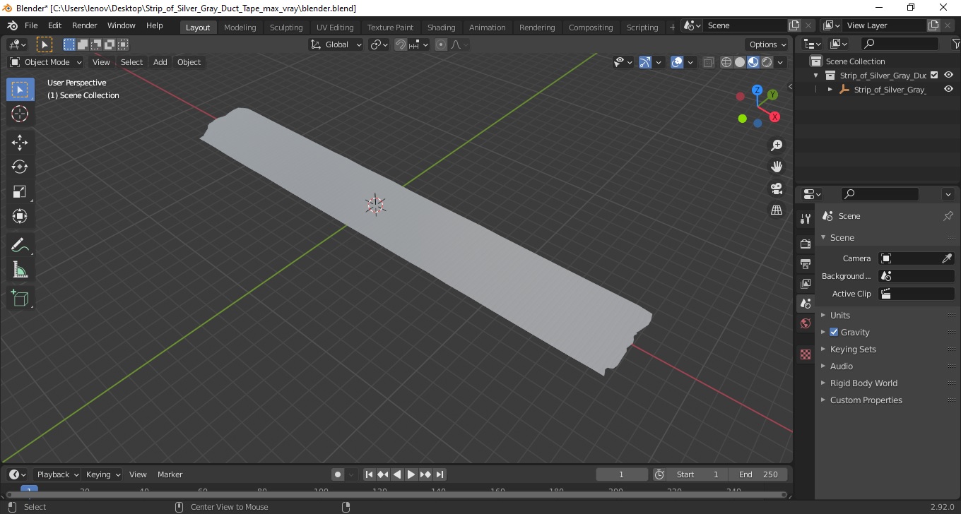 3D model Strip of Silver Gray Duct Tape