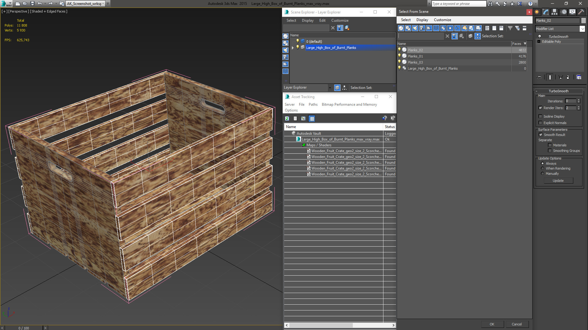 3D model Large High Box of Burnt Planks