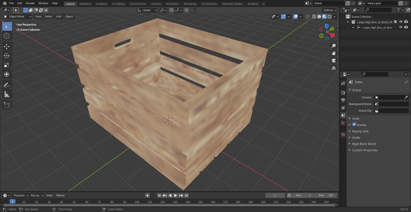 3D model Large High Box of Burnt Planks