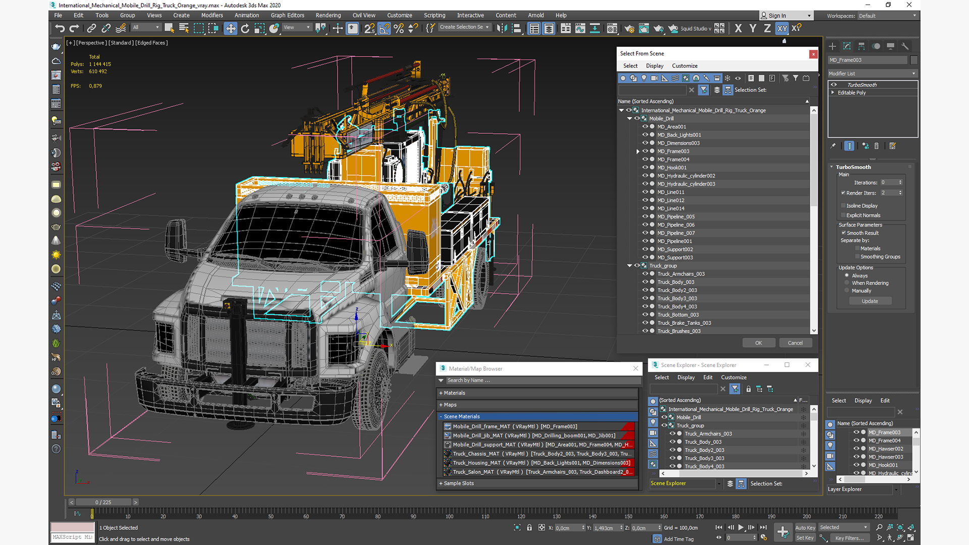 International Mechanical Mobile Drill Rig Truck Orange 3D model