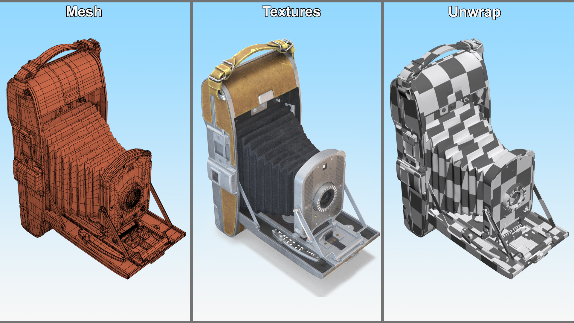 3D Old Vintage Folding Camera