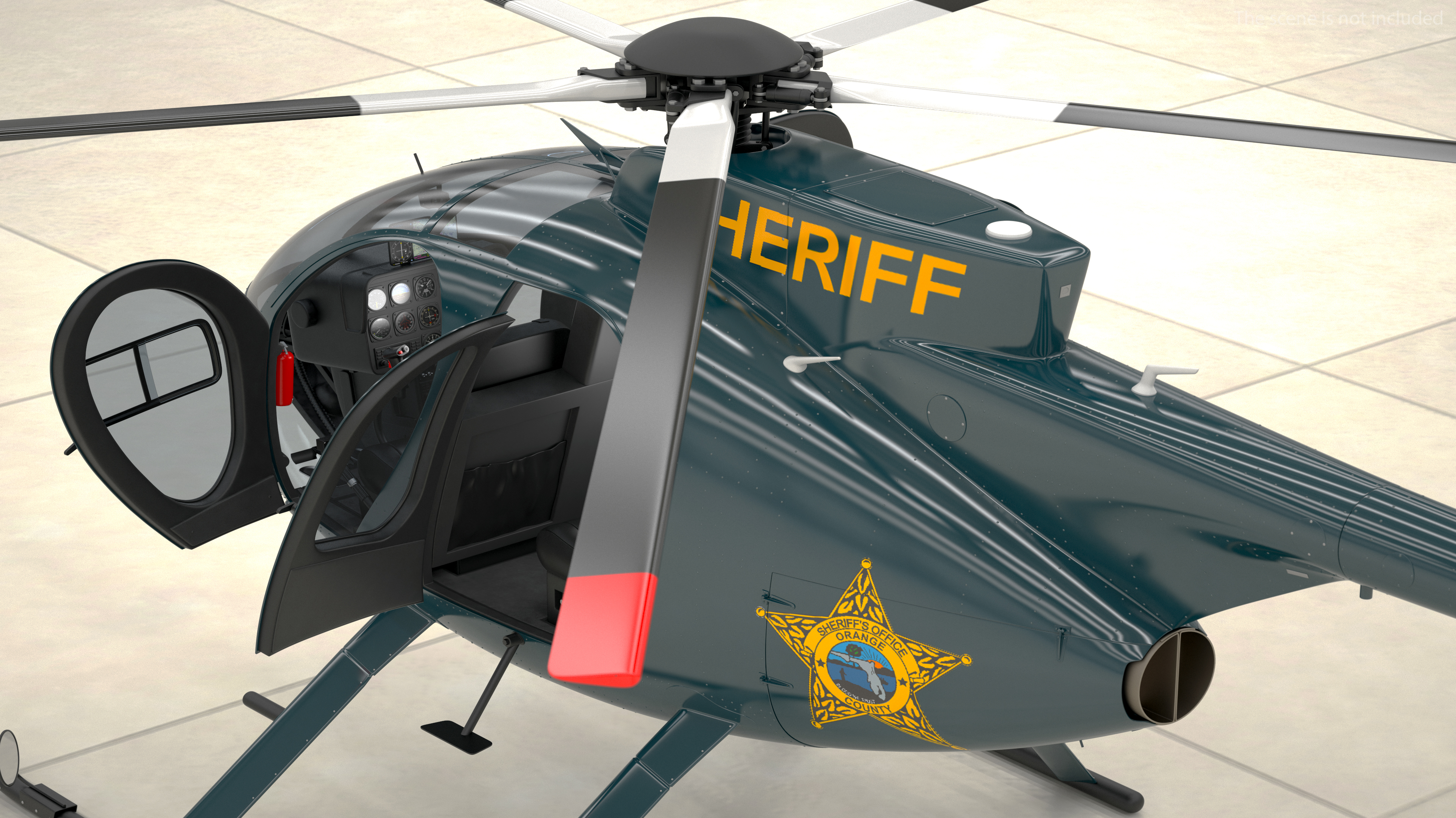 3D MD 500E Sheriff Helicopter Rigged model