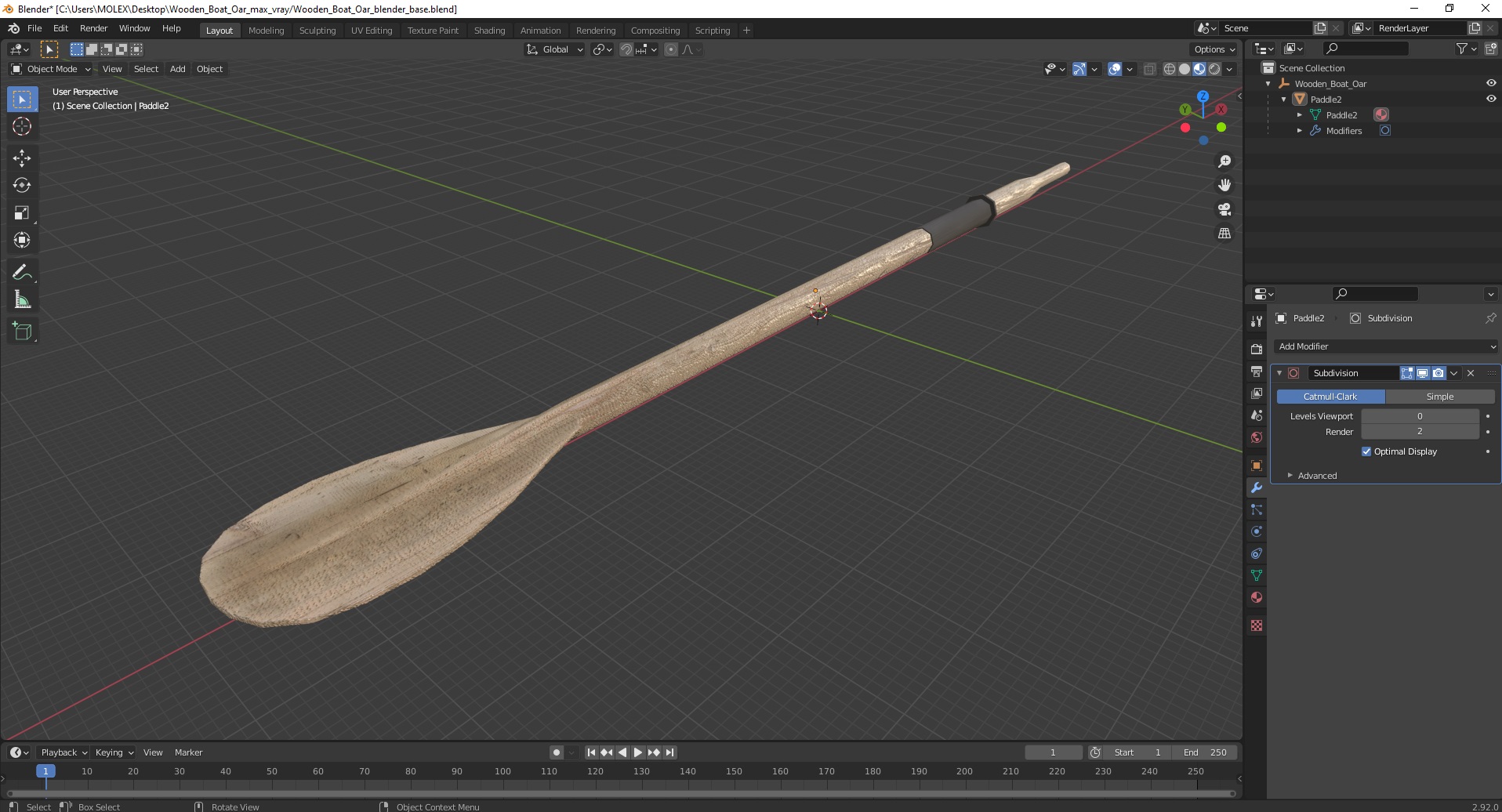 3D model Wooden Boat Oar