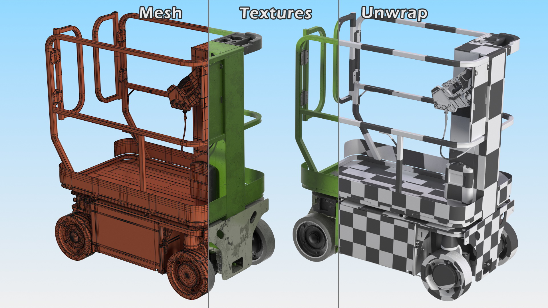 3D Vertical Mast Lift Folded Dirty