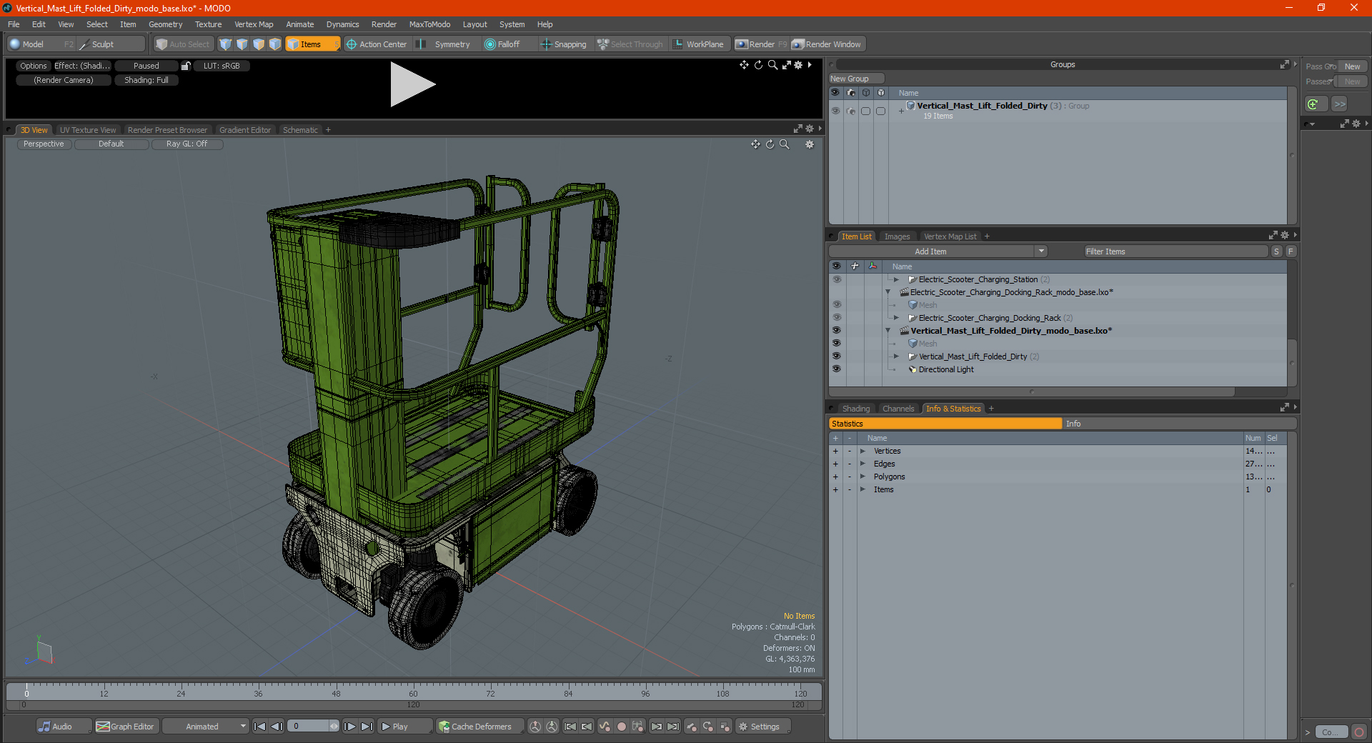 3D Vertical Mast Lift Folded Dirty