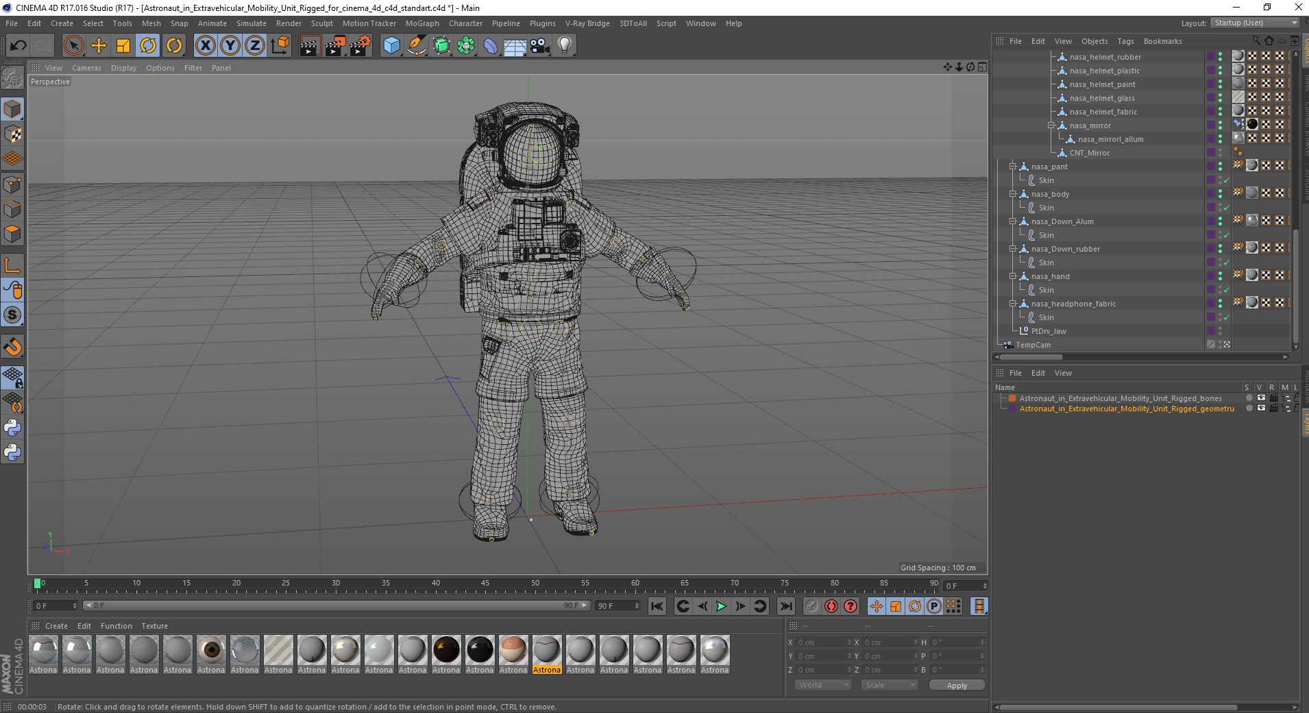 Astronaut in Extravehicular Mobility Unit Rigged for Cinema 4D 3D