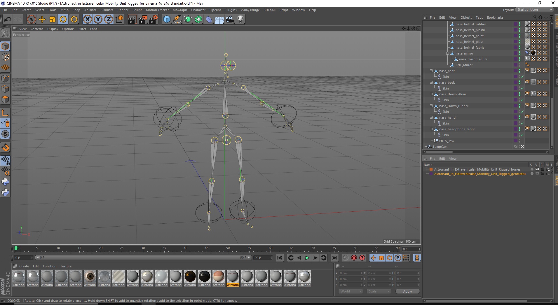 Astronaut in Extravehicular Mobility Unit Rigged for Cinema 4D 3D