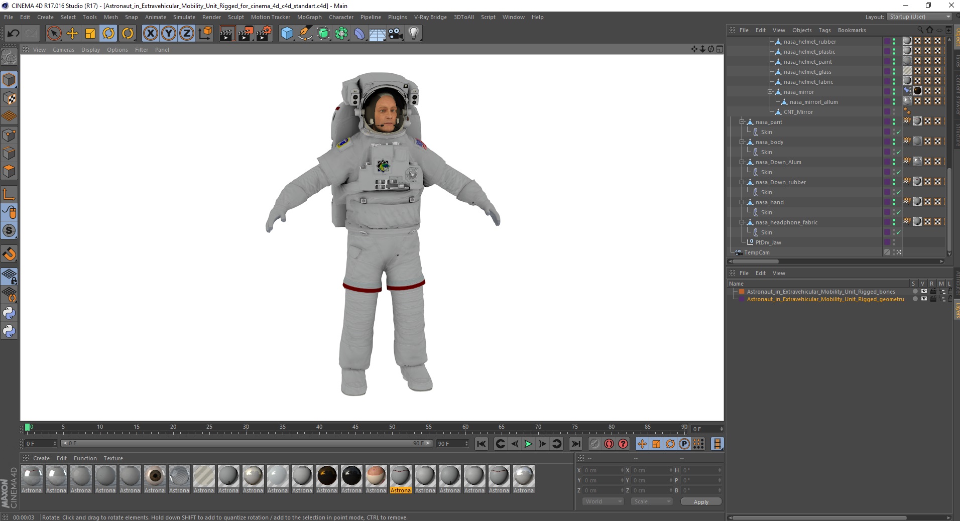 Astronaut in Extravehicular Mobility Unit Rigged for Cinema 4D 3D
