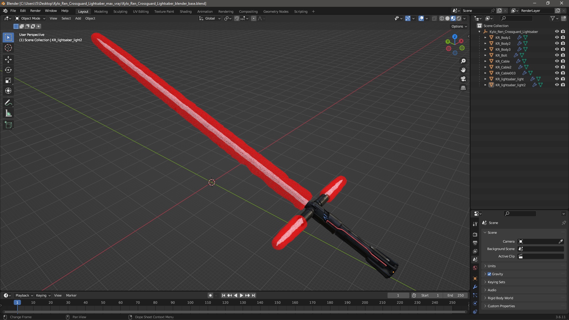 3D model Kylo Ren Crossguard Lightsaber
