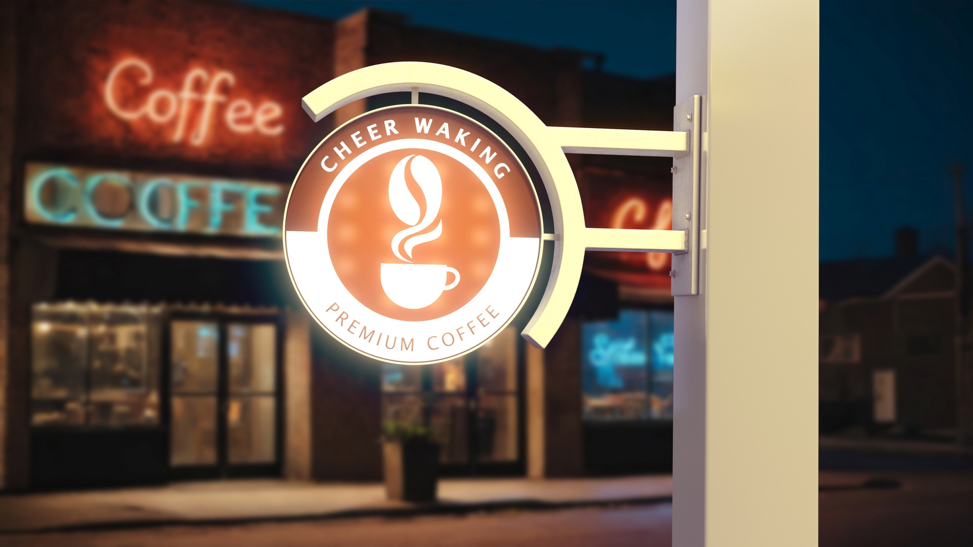 3D Coffee Shop Signage Wall Mounted Light On