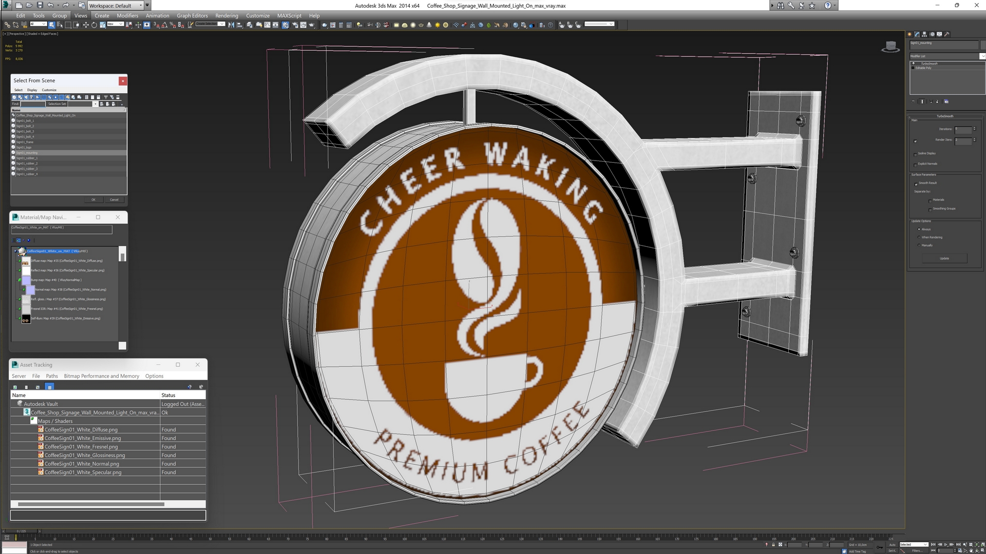 3D Coffee Shop Signage Wall Mounted Light On