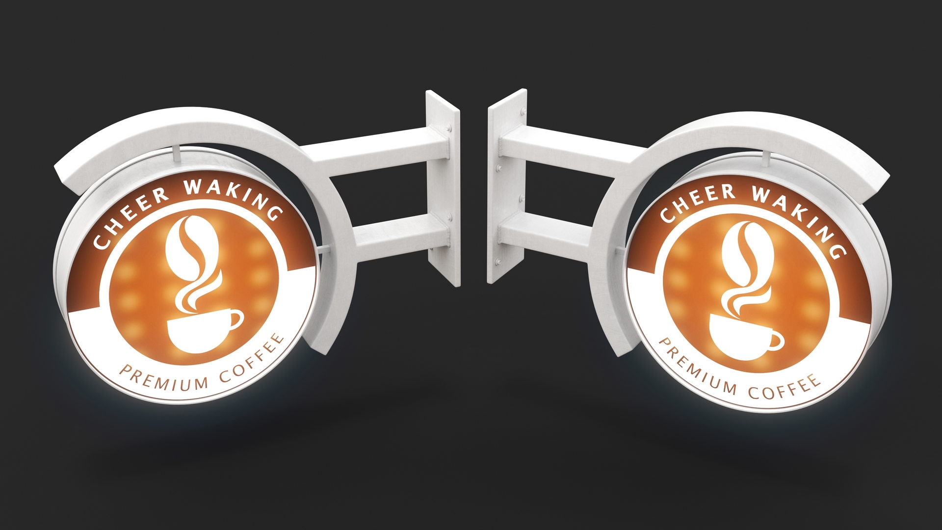 3D Coffee Shop Signage Wall Mounted Light On