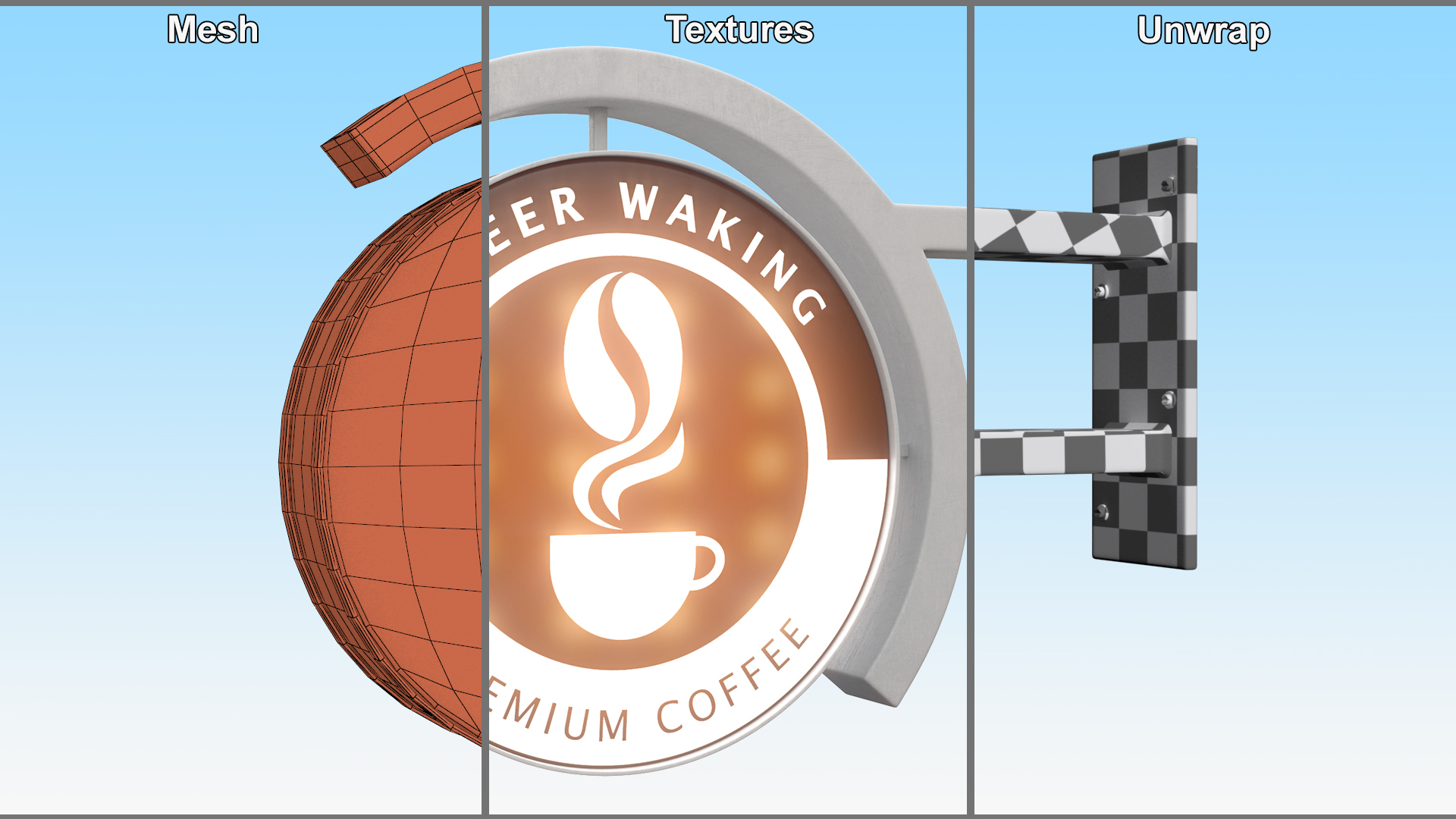 3D Coffee Shop Signage Wall Mounted Light On