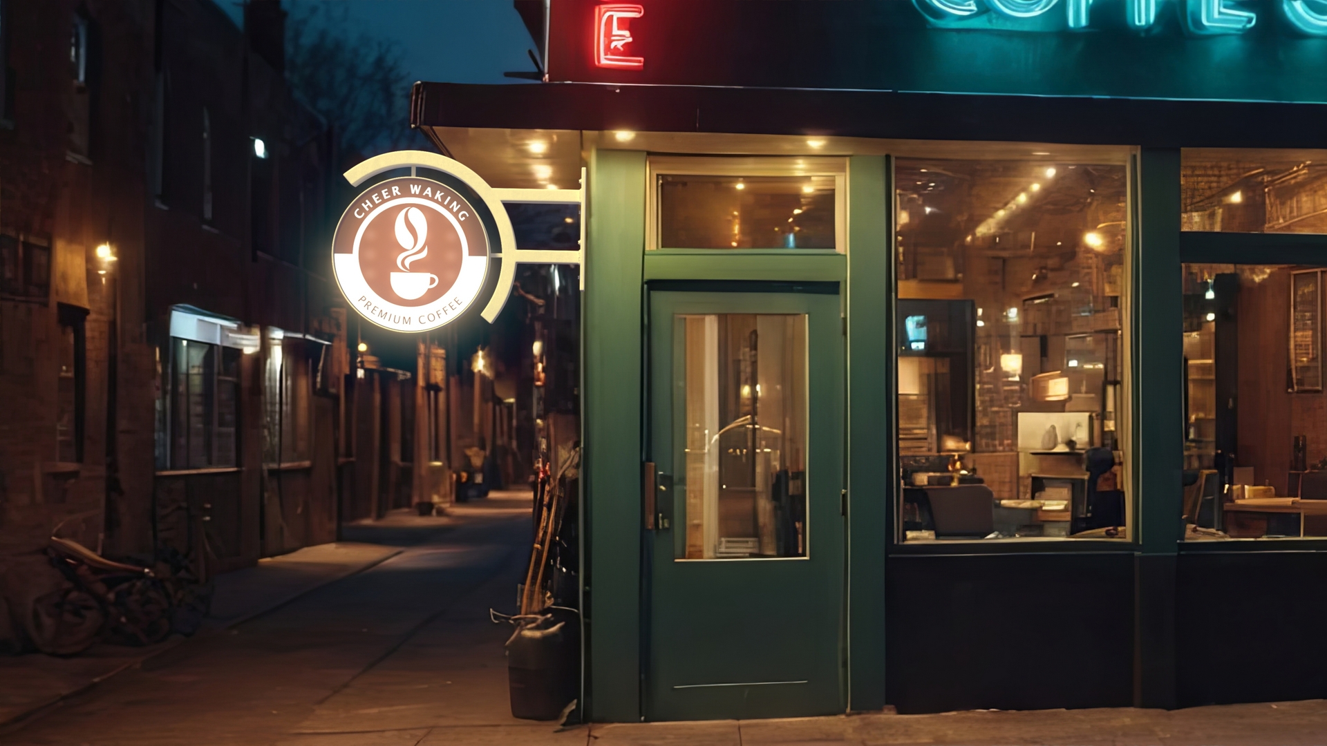 3D Coffee Shop Signage Wall Mounted Light On