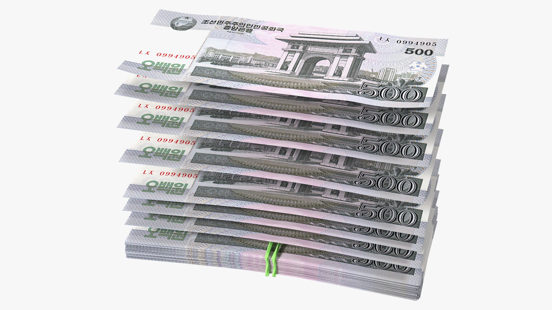 3D Stack of North Korea 500 Won model